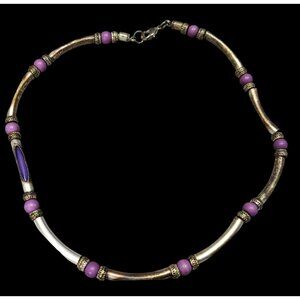 Vintage 90s Purple And Silver Tone Beaded Peekaboo Tube Necklace